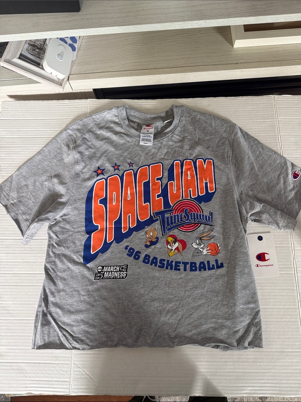 Champion Gray Space Jam Tune Squad Graphic Tee with Orange & Blue Print